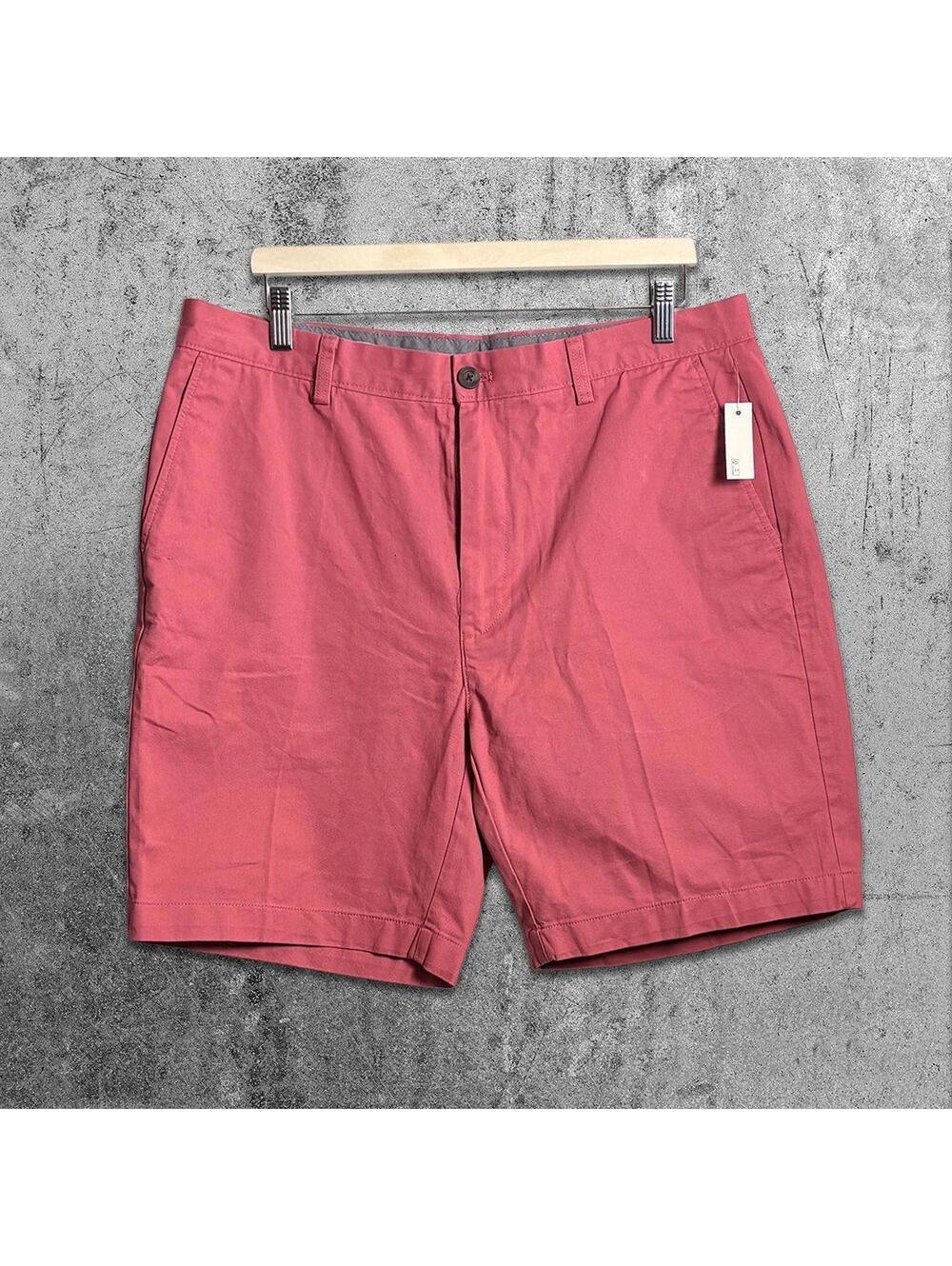 Amazon Essentials Men's Flat Front Chino Shorts Size 38 Red Casual Summer Shorts